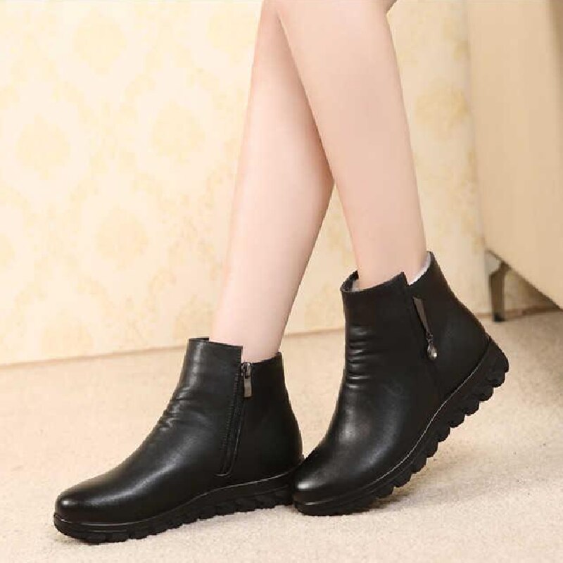 Cresfimix lady black pu leather round toe short boots women winter warm fur boots botas femininas a6393