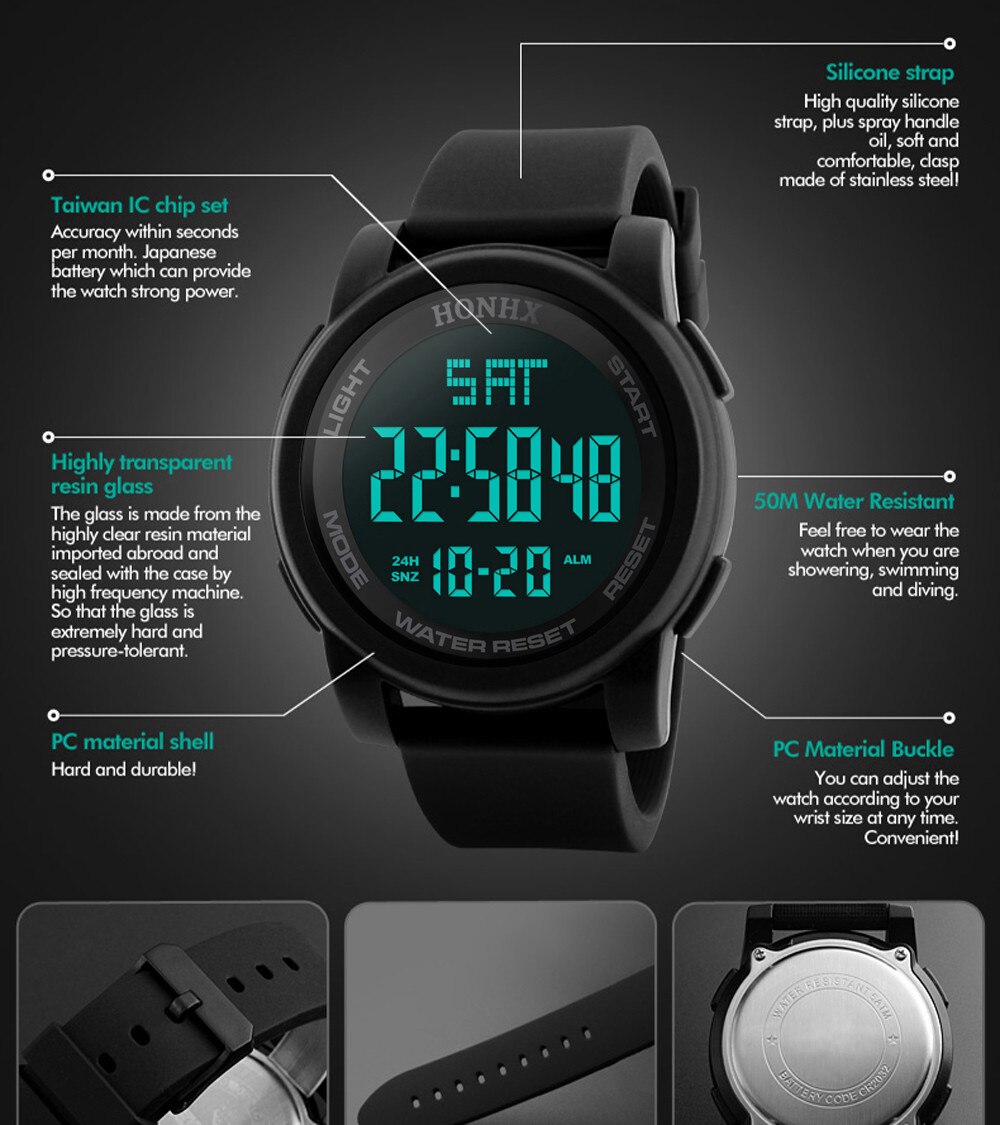 Mode Waterdichte Digitale Horloge Outdoor Sport Horloge Mannen Multifunctionele Horloges Wekker Chrono 5bar Reloj Hombre # T1Q