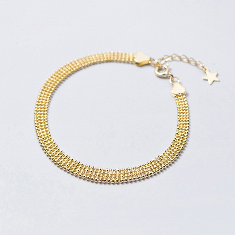 genuino 925 sterlina d'argento Pavimenta Borda I Braccialetti per Le Donne Semplice Minimalista Gioielli Delle Signore di Nozze Regali Del Partito: Oro