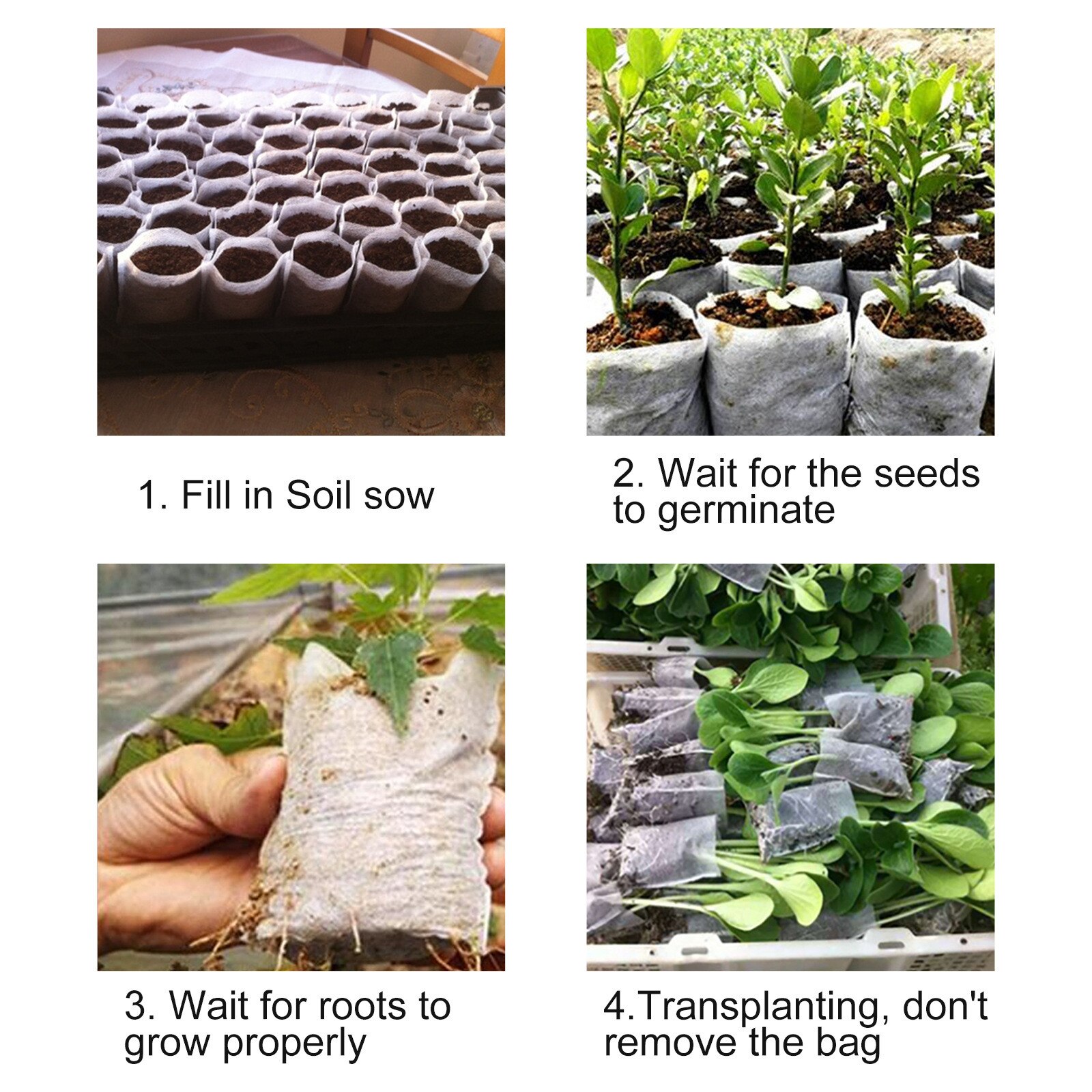 4# 200pcs Biodegradable Non-woven Nursery Bags Plant Grow Bags Fabric Seedling Pots Eco-friendly Garden Planting Bags 8 * 10 Cm