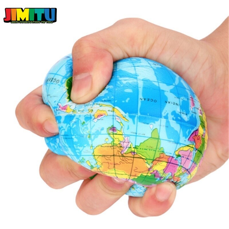 JIMITU divertida pelota de espuma para aliviar el estrés de 63mm con el mapa del mundo, globo Atlas, palma, bola para apretar, Planeta Tierra, divertida pelota antiestrés