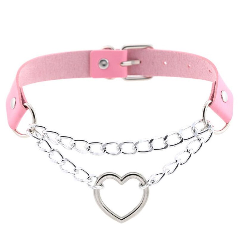 Punk Kühlen Hiphop gotisch Herz Kette Halsband Kragen Harajuku Halsband Frauen Leder Schnalle Chocker Emo Kawaii Schmuck Zubehör: Rosa