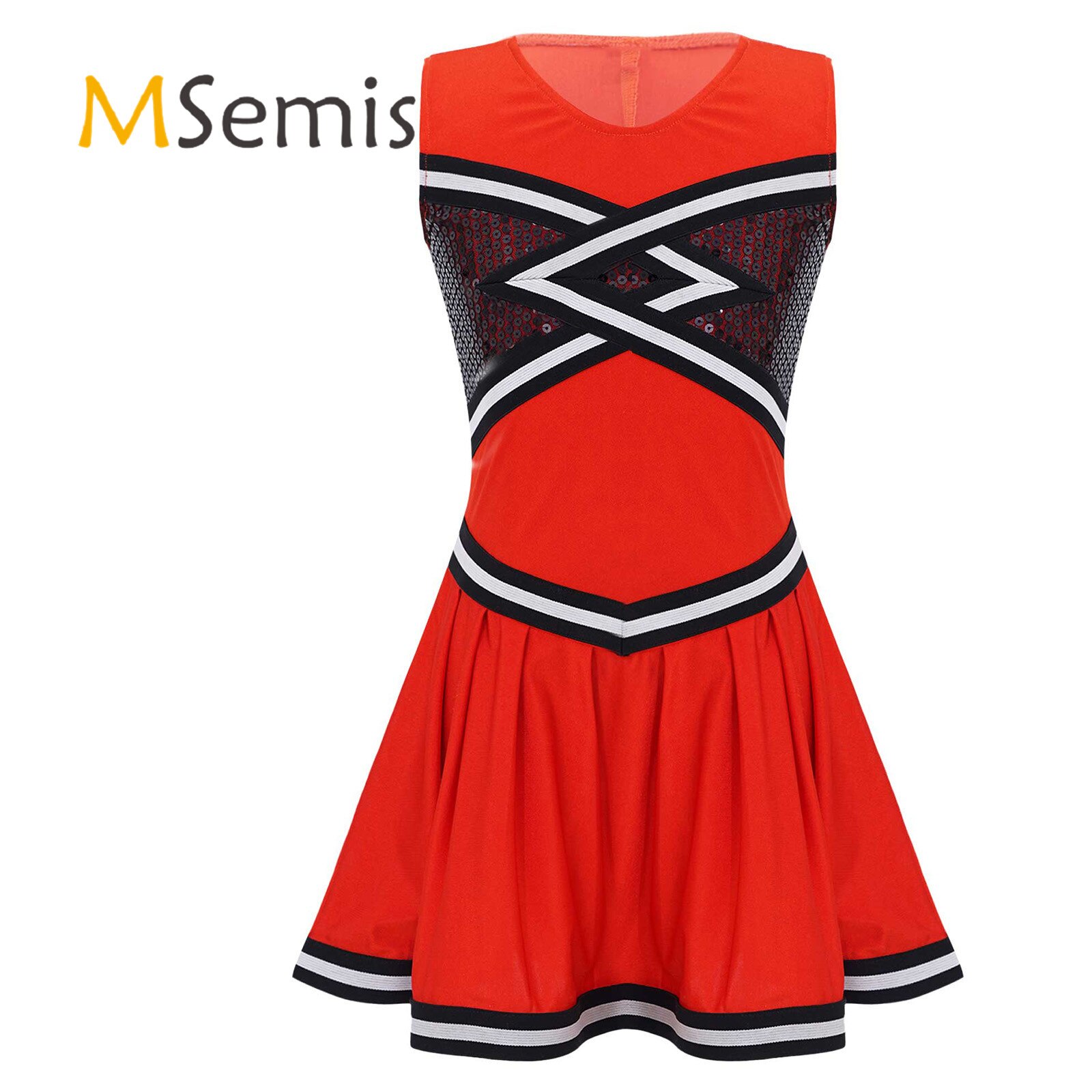 Vestido de baile de animadora de estilo para niñas, Ropa de baile sin mangas con escote redondo de lentejuelas, retales decorativos