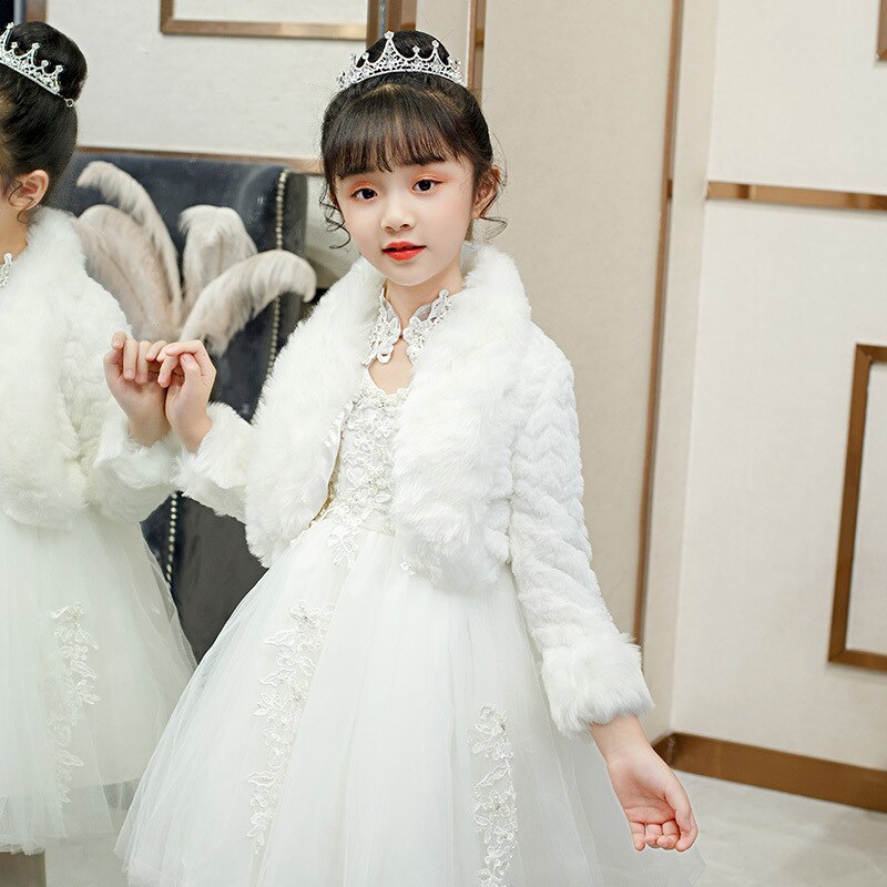 Bolero de piel sintética para niños, abrigo de invierno con flores para niñas, para ocasiones especiales, chal de boda para niños, capa de princesa personalizada