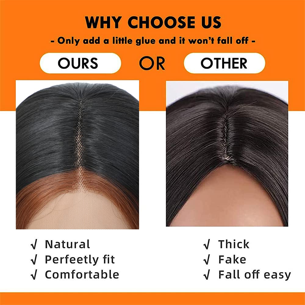 Highlights Bob Wigs Short Straight T Lace Front Wigs for Women Heat Resistant Middle Part Synthetic Hair Wig for Cosplay Daily