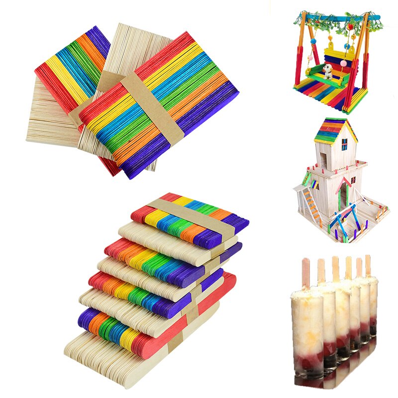 50pcs/lot Popsicle Stick Natural Wood Ice Cream Sticks Kids DIY Hand Crafts Ice Cube Making Cream Tools Model Lollipop Cake Mold
