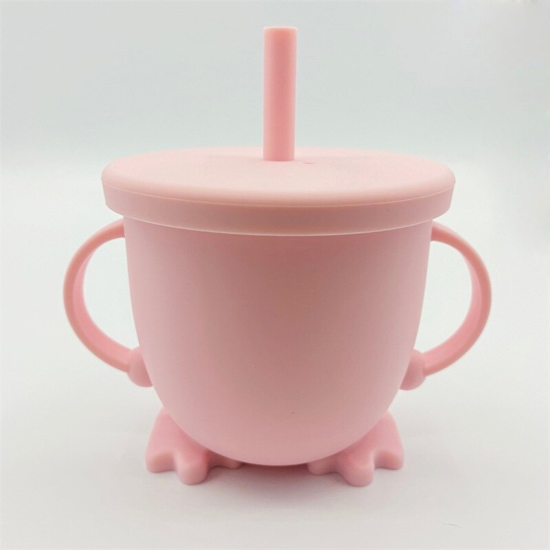 Soft Silicone Baby Cup With Straw Anti-fall Baby Drinking Cups Solid Color For Kids Children Mugs: light pink