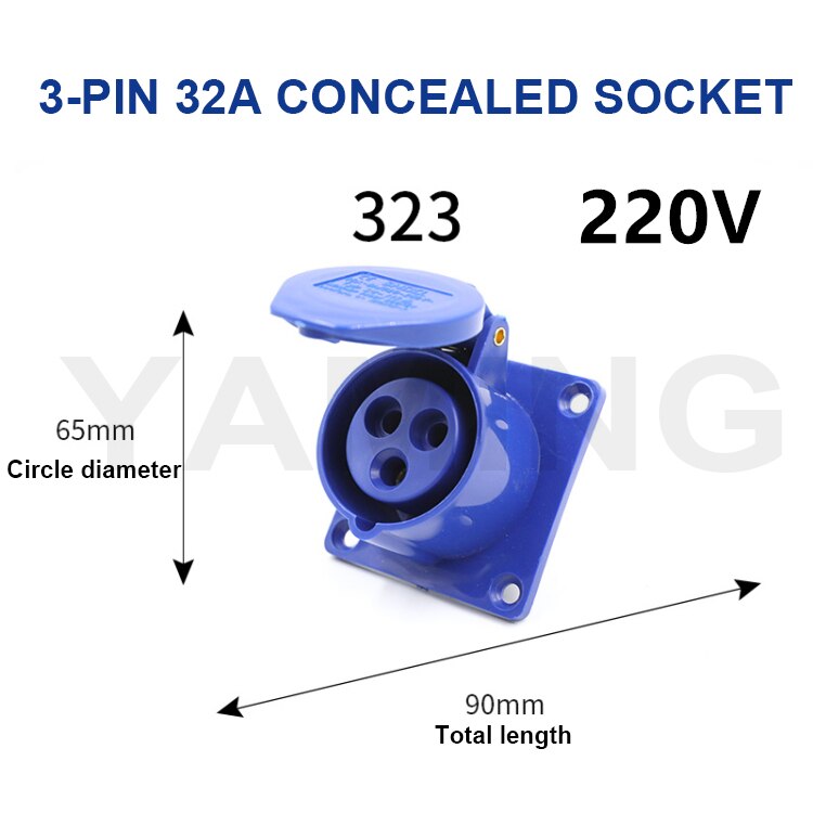3 Pins Waterproof Industrial Plug Socket Embeded Surface Mounted Connector 16A/32A Aviation Explosion-proof Male And Female: 32A concealed socket