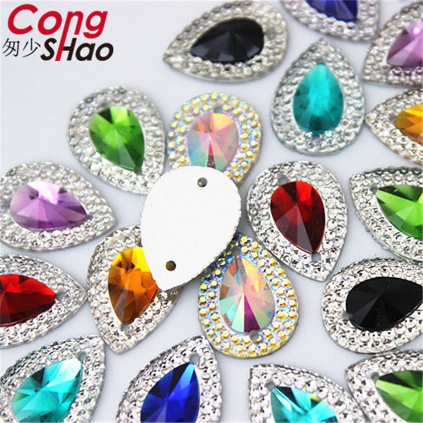 Cong Shao 200Pcs 13*18Mm Ab Kleurrijke Plaksteen Naaien 2 Hole Kostuum Knop Kristal Hars Strass trim Accessoires YB36