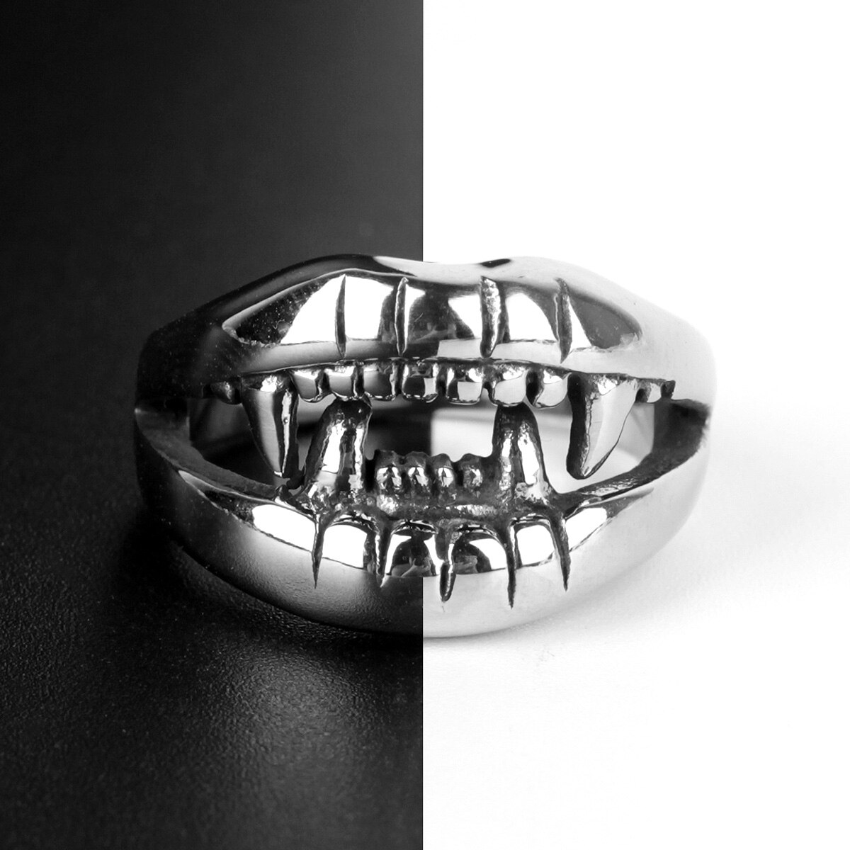 Anillos de acero inoxidable con dientes de boca de diablo para hombre, joyería Punk Rock con personalidad para motorista, novio, ,