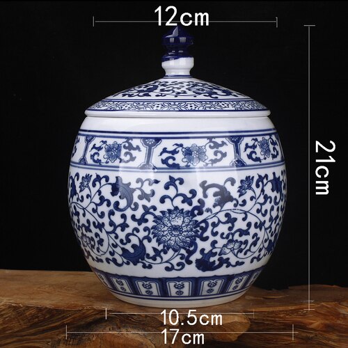 Ceramic Blue White Porcelain Storage Tank with Lid Living Room Entrance Decoration Tea Pot Candy Small Object Family Storage Jar: D