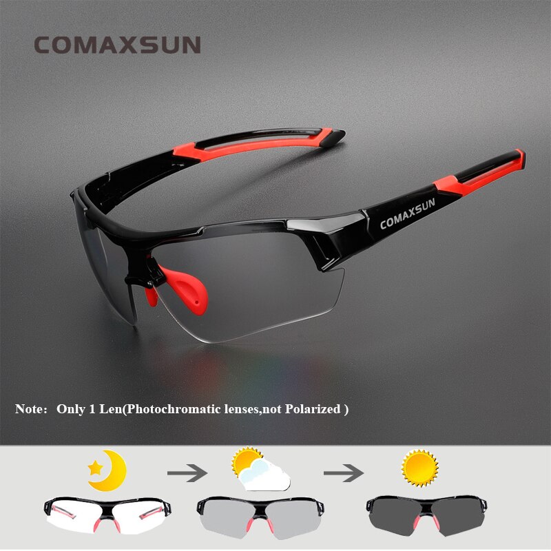 Comaxsun fotokromisk cykelbriller misfarvning briller mtb road cykel sport solbriller cykel briller cykel beskyttelsesbriller 2 stil: Stil 2 sort rød