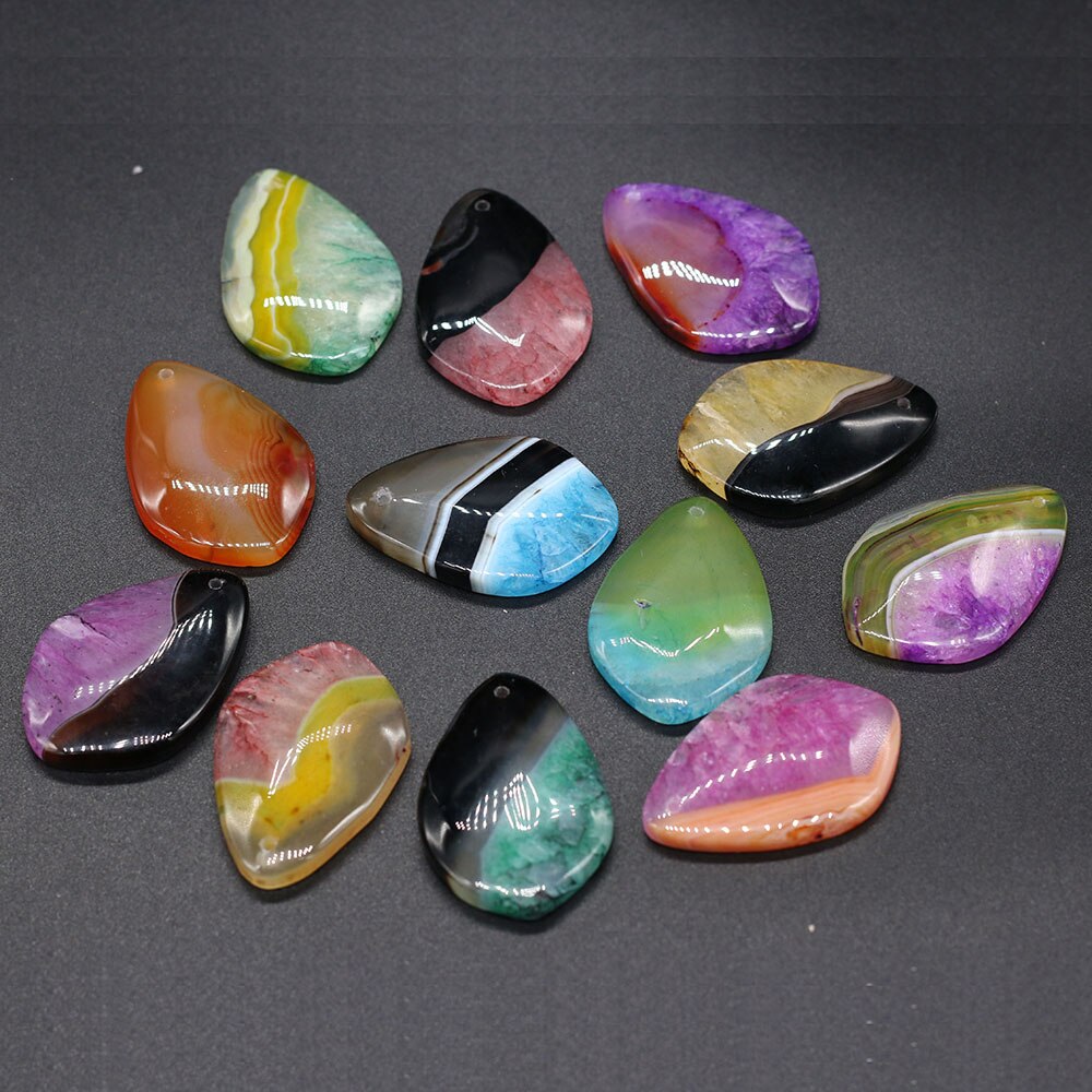 Natural Two-tone Agates Pendants Charms Stone Rhombus Shape Pendants DIY for Necklace or Jewelry Making Size 30x45mm