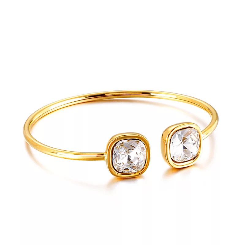 Pulseira feminina de aço inoxidável, joia feminina feita em aço inoxidável com pedra gema aberta