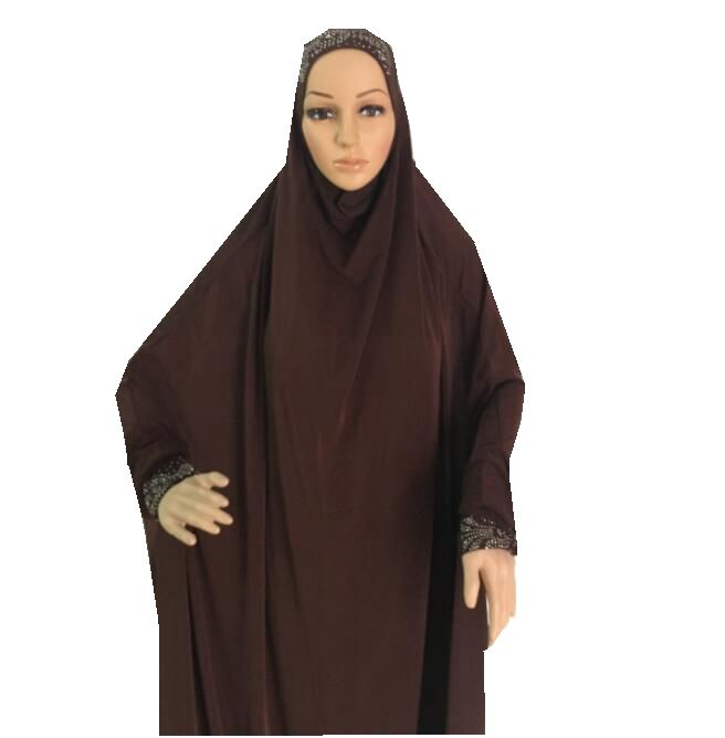 Khimar – jupe longue en strass, vêtements hijab de grande taille avec manches, gratuite: brown
