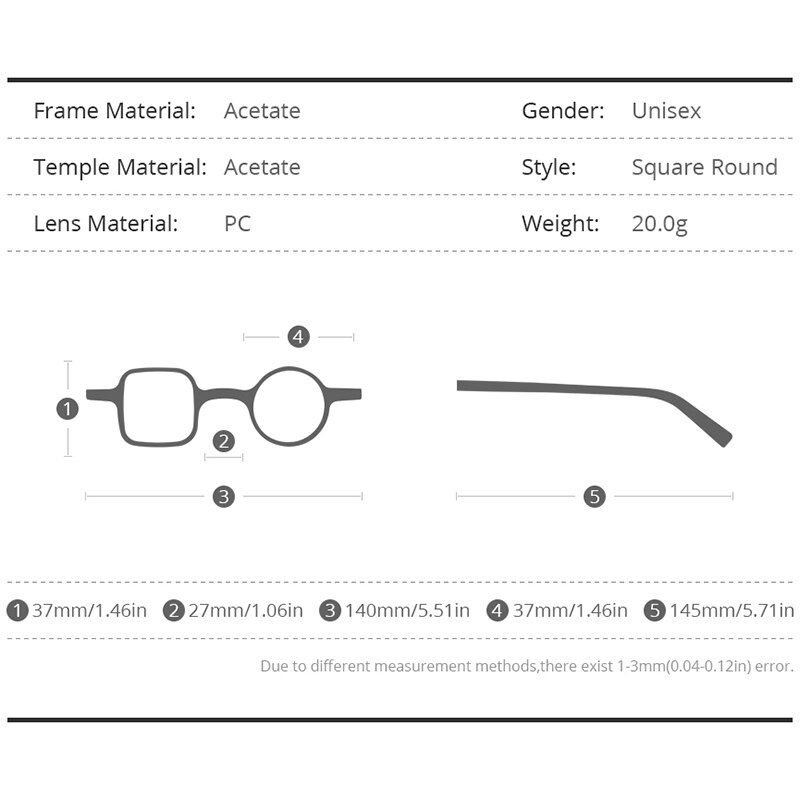 HEPIDEM Acetate Glasses Frame Men Retro Vintage Left Square Right Round Eyeglasses Myopia Optical Spectacles Eyewear 9155