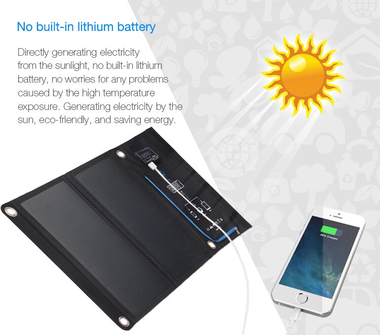 15W Solar Charger 2 USB Ports Foldable Portable Solar Phone Charger with SunPower Solar Panel for Smartphone