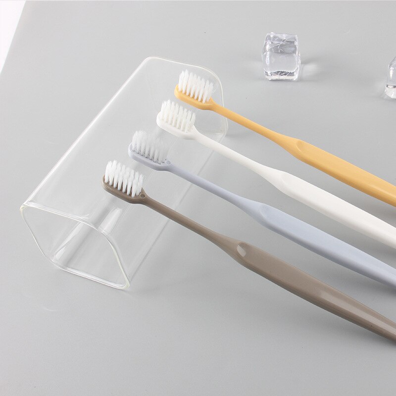 Muji-style-cepillo de dientes de Color plateado para el cabello, paquete de 4 unidades, Color liso japonés, cerdas suaves, carbón de bambú con funda no daña las encías