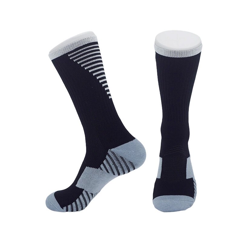 Voksne sportsfodboldsokker mænd kvinder åndbart håndklædebund skridsikker udendørs basketballsokker sort hvid knæhøje sokker: Sort