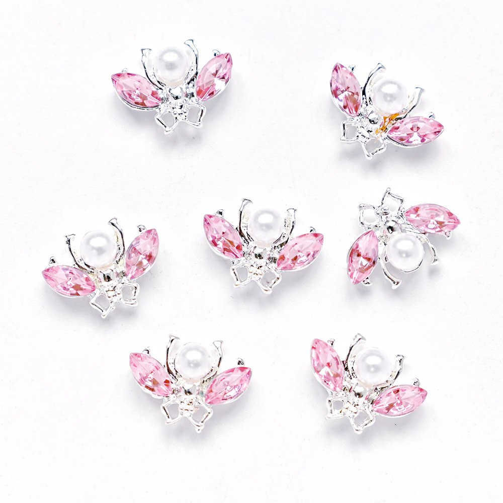 Insekt metal nail art charm 3d legeret bi/edderkop/møl krystal rhinsten smykker dekoration perle perle manicure tilbehør: 2(10 stk)