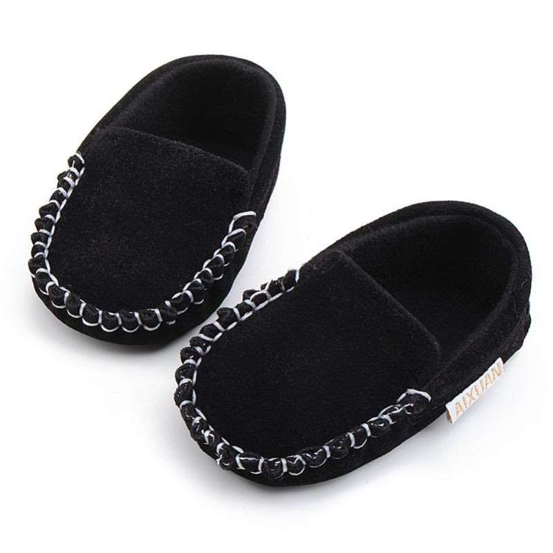 Winter Lovely Infant Moccasins Princess Baby First Walk Shoes Baby Matte Pu Peas Casual Leather Shoes: Black / 13-18 Months
