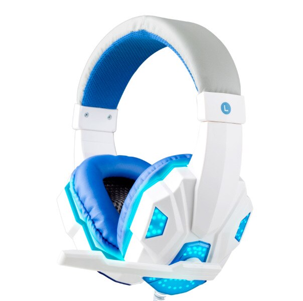 Gamer Headset Led Light Gaming Headphones For Computer PS4 Adjustable Bass Stereo PC Wired Headset With Mic: white blue