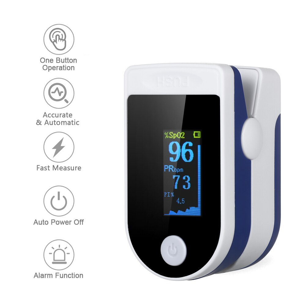 Blod iltmåler fingerpulsoximeter iltmætningsmåler oximeter pulsmåler med snor + taske auto-sluk alarm