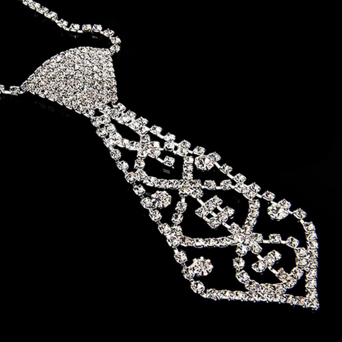 Women's Sexy Rhinestone Necktie Pendant Choker Necklace Wedding Party Jewelry Water drill Tie Costume Accessories