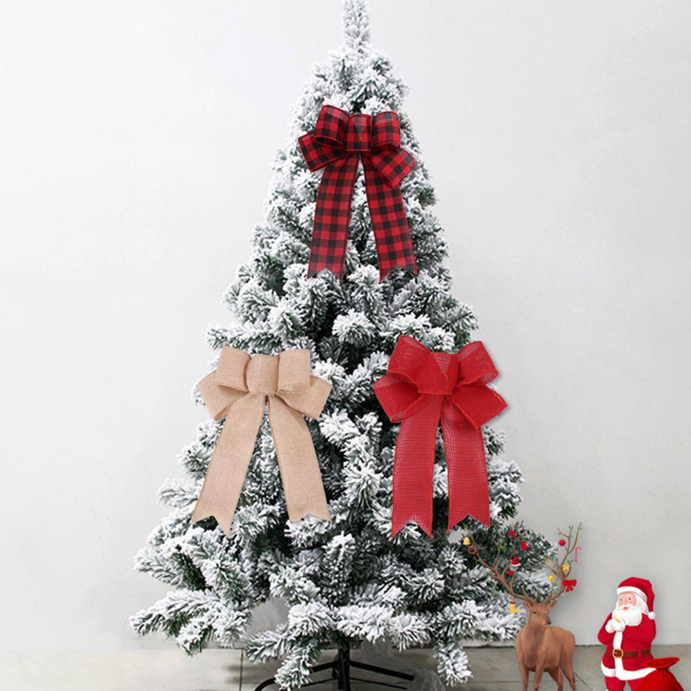 80%HOTDecorative Bows Xmas Theme Multi Patterns Christmas Tree Hanging Bowknot Decoration for Decoration