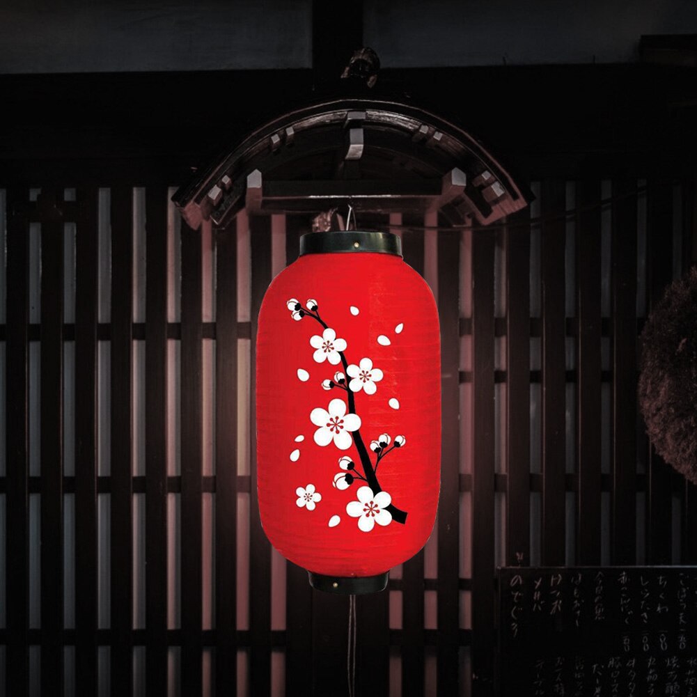 2 st 25cm plommon japansk lykta blomma hängande lykta lampa kinesisk orientalisk långformad tyg lampion kök restaurang inredning