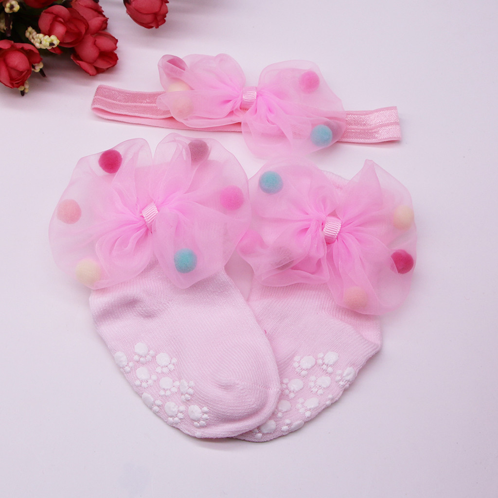 Calzini E Calzettoni Del Bambino Delle Ragazze Del Bambino Infantile Calzini E Calzettoni + 1pc della Cinghia Dei Capelli Dei Capelli Del Bambino Fascia Dei Capelli Dell'arco di Sfera Anti-skid calzini E Calzettoni Spugna Calzini E Calzettoni Rosso/Bianco/Rosa