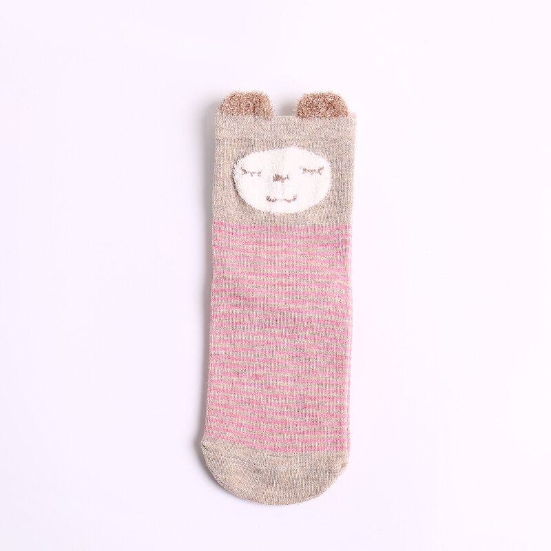 1 par anländer kvinnor bomullsstrumpor färgglada fyrkantiga söta björnöron korta strumpor fritidsdjur öron röda gril in tubstrumpor 35-40: 4