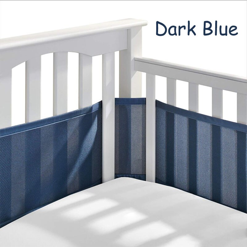 Babyinner 2 Teile/satz Baby Krippe Stoßfänger Atmungsaktives Gittergewebe Sommer Kopf Schutz Anti-kollision Haut-freundliche Zaun Baby Dekor kinderbett Gesetzt: dunkel Blau