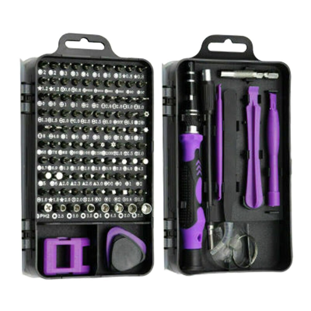 115 in 1 precisionsskruvmejsel mini elektrisk skruvmejsel set för iphone huawei surfplatta ipad hem verktygssats multi skruvmejsel kit: Lila