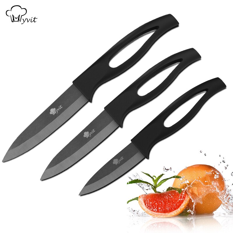 Keramische Mes Set 3 "4" 5 "Inch Black Blade Plastic Handvat Met Cover Voor Koken paring Fruit Keukenmessen