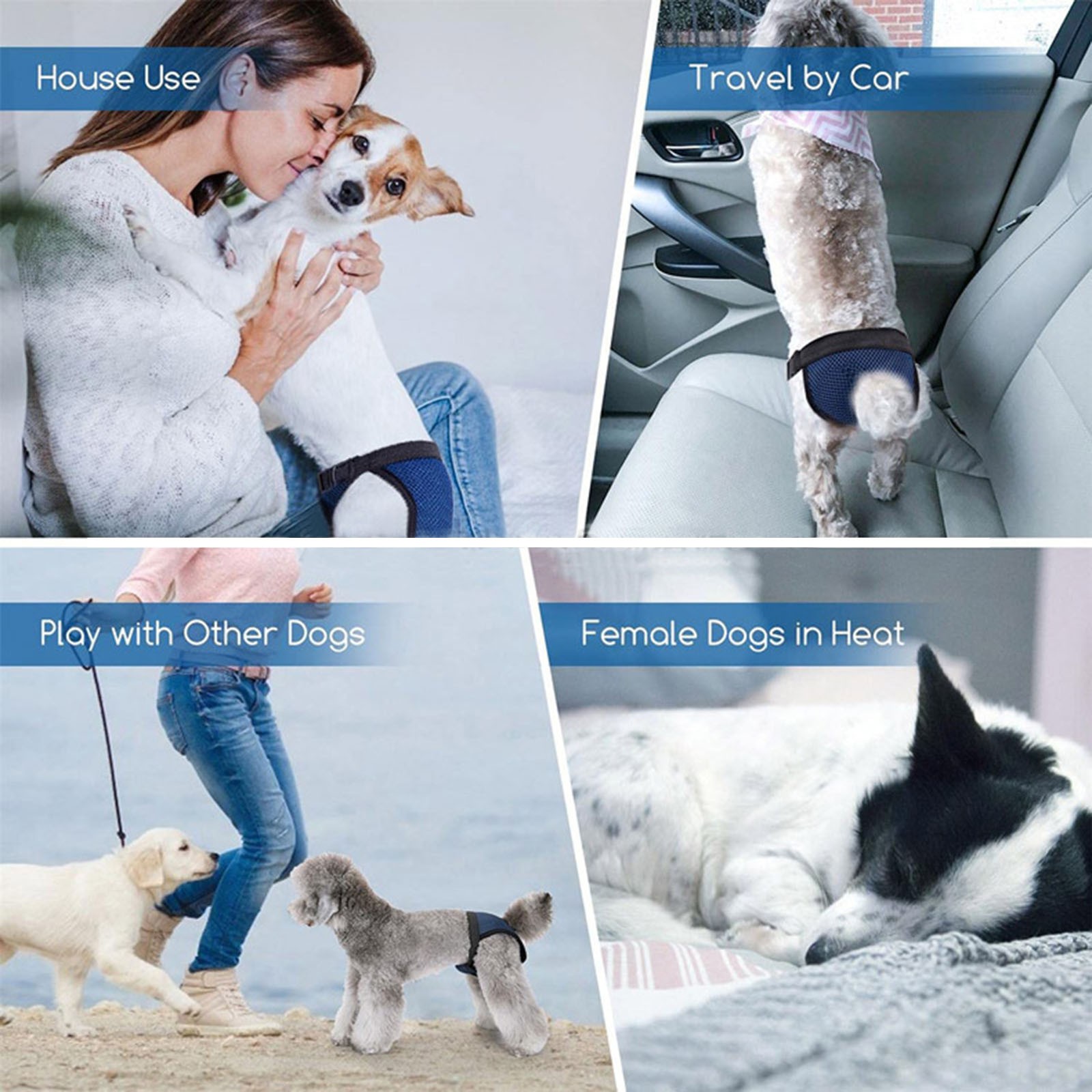 Culotte pour chien femme avec 3 tampons en coton, couches réutilisables, pantalon physiologique en maille respirante pour animaux de compagnie, pour petits, moyens et grands chiens