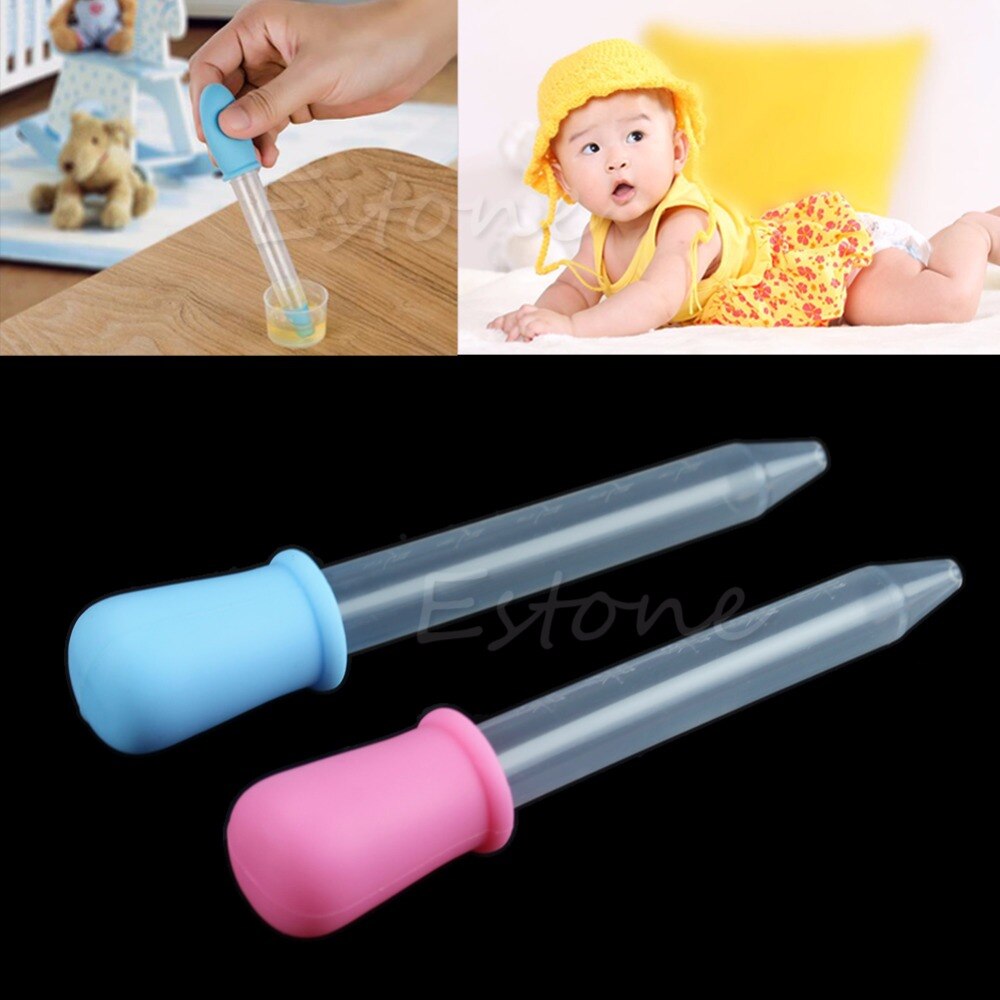 5ML Clear Baby Toddler Silicone Plastic Feeding Medicine Liquid Eye Ear Pipette Dropper 2Colors