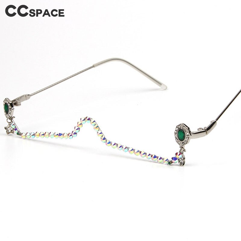 47163 Water Pendant Half Frame Rhinestone Glasses Frame Women Diamond Chain Ladies Shades Lensless Handmade Eyewear