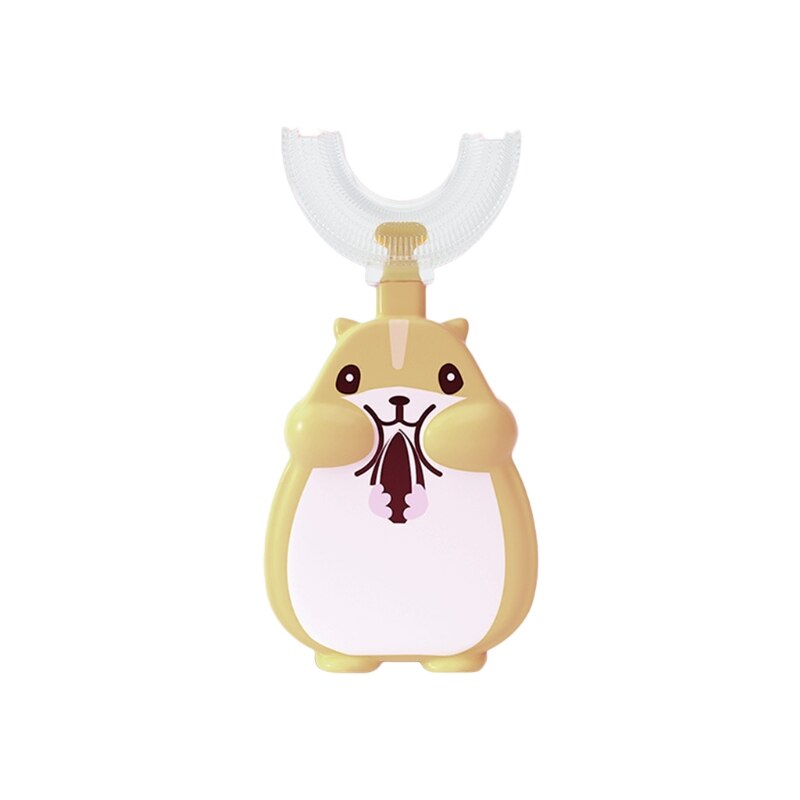 R9JD Cartoon Eekhoorn Baby Kinderen Manual Tandenborstel 360 Graden U-Vormige Tandenborstel: Beige-S