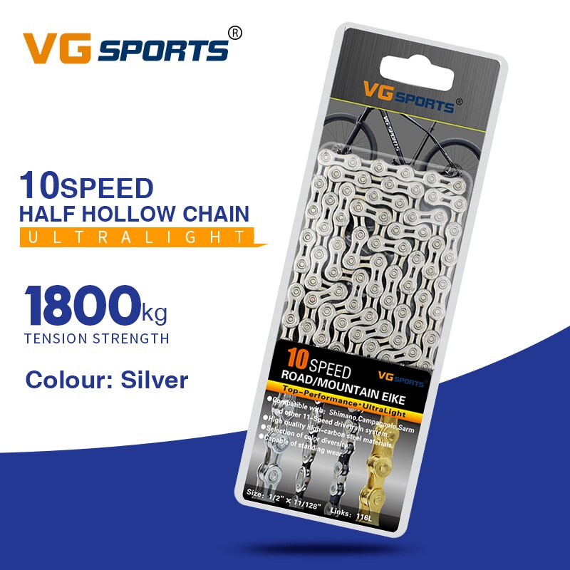 Vg Sport 8 9 10 11 Speed Bike Chain Accessoires Undefined Half Volledige Hollow 116L Zilver Goud Kleurrijke Mountain Mtb racefiets: 10s half holllow yin