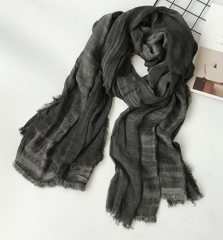 Black Red Cotton Acrylic Winter Women Scarf Men Warm Long Shawl Solid Wrinkle Scarves Ring Collar 75*180CM M255: Black