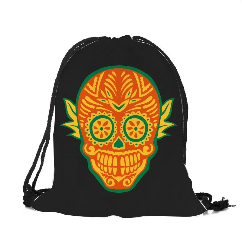 Punk Women Drawstring Bags Backpack Halloween Skull Print Newest Vintage College Students School Bagpack Girls Feminina Sack: 011