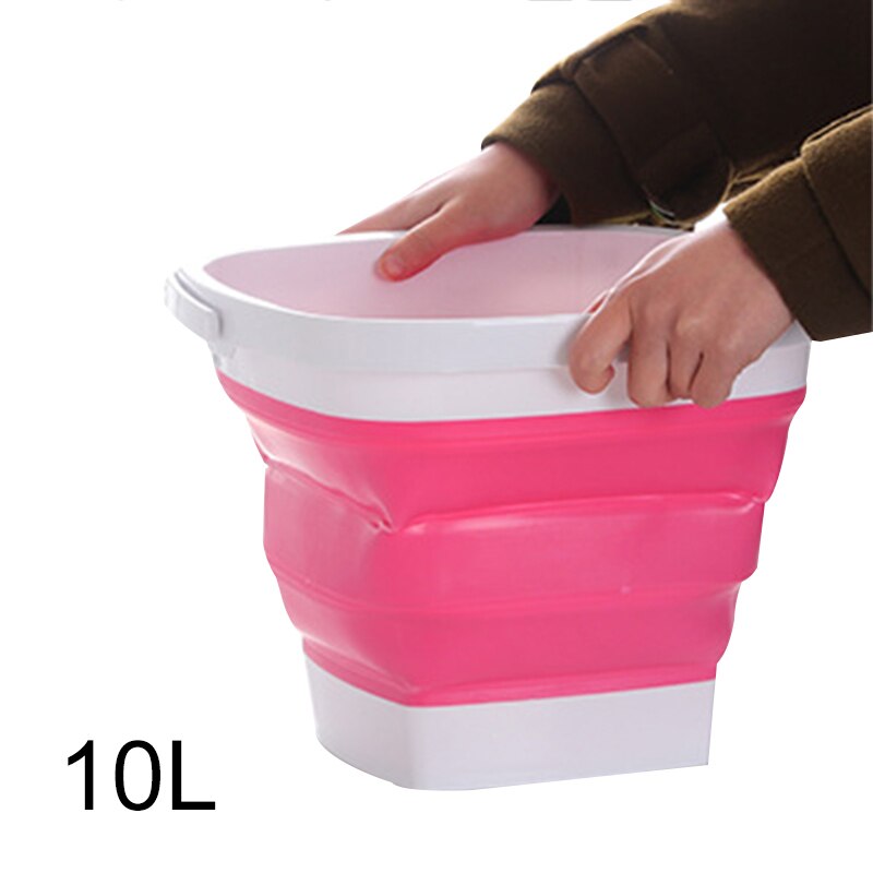 Collapsible Plastic Bucket Foldable Square Tub Portable Fishing Water Pail Outdoor E2S: red  10L