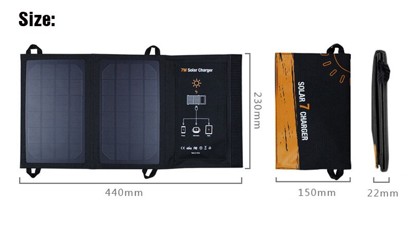 Pannello di ricarica solare per esterni foxvic 5V 7W 5V 1.2A max. Caricabatterie pieghevole, caricabatterie da viaggio portatile, terra di nessun uomo per PAD per telefono cellulare