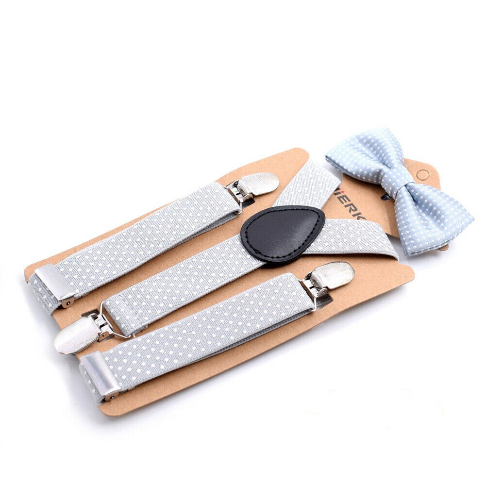 Kids Baby Boy Meisjes Jarretel en Vlinderdas Sets Kinderen Formele Party Bow Tie + Jarretel Polka Dot 2 Stuks combo Set Lot: Light Grey