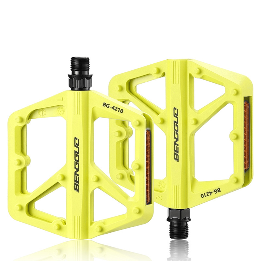 Pedales de bicicleta con doble rodamiento DU, plataforma de Pedal de bicicleta ultraligera de nailon, Pedal de bicicleta de montaña, piezas de pedales planos antideslizantes para MTB: YELLOW