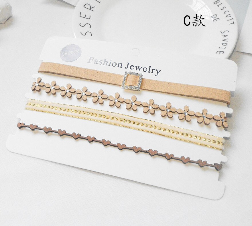 4 st/set populära multicolor sammet choker spets halsband rep kedja lager chocker vintage charm smycken för kvinnor: 3