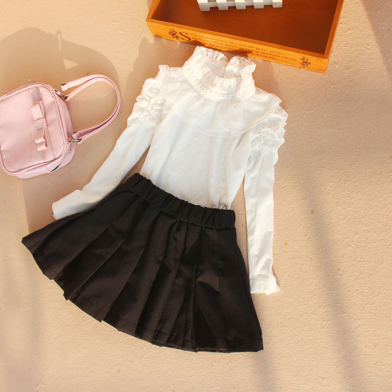 Camisas de algodón de terciopelo grueso para niñas adolescentes, blusa blanca de Lolita, ropa para niños pequeños, Blusas de encaje para Otoño e Invierno