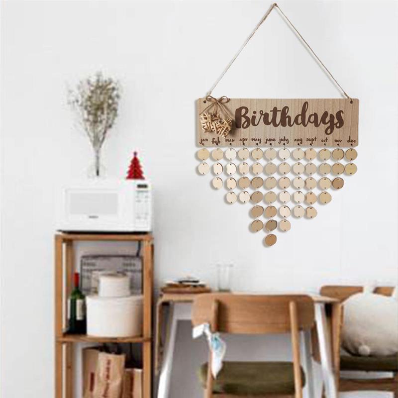 DIY Wood Calendar Birthday Reminder Board Family Heart Printed Wall Calendar Sign Special Dates Reminder Home Hanging Decor