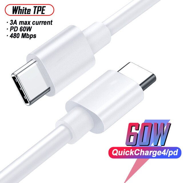 Cable cargador USB tipo C a USB tipo C para Samsung 60W PD USB-C carga QC 3,0 Cable de datos de carga rápida para dispositivos tipo C Cables
